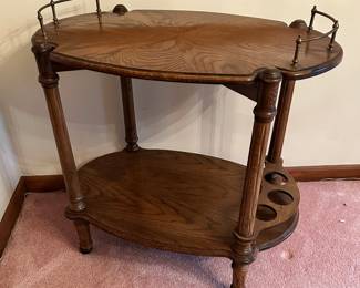 Oak finish beverage cart.