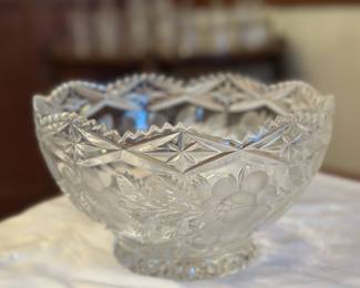 Bohemian Czech etched roses cut lead crystal bowl.