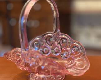 L.E. Smith Moon and Star pink glass basket.