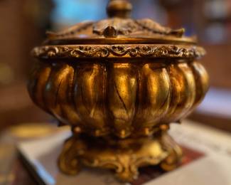 Carved resin lidded bowl.