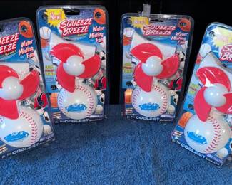 FOUR New Old Stock 1990s MLB Baseball Squeeze Breeze Water Misting Fans