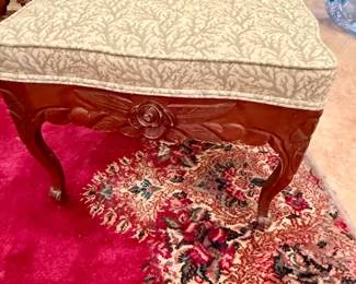 Rose Carved Footstool/Ottoman 21.5"L x  16"W x 17"H