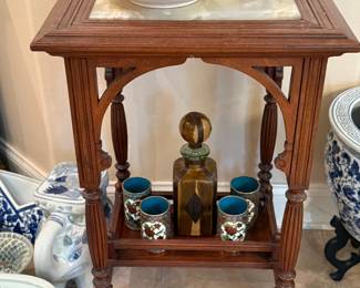 Antique Alabaster Mahogany Table/Plant Stand 17.5W x 17.5D x 28"H 