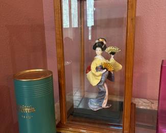 Japanese Geisha Doll in Glass Case