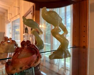 Orange Soapstone Carving, Carved Jade Bird 