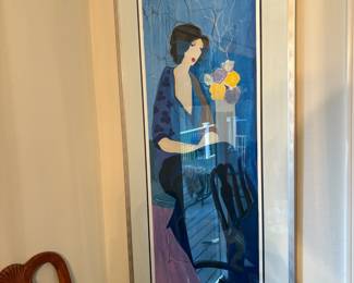 Framed & Matted Serigraph "Lady in Blue" by Itzchak Tarkay
