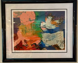 Framed & Matted 1988 Lithograph "After the Dinner with Seafood Salad" by Michael Leu