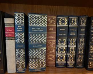 1942 The Selected Poems of Walt Whitman, 1968 The Age of Fable Book by Thomas Bulfinch, 1976 The Complete Works of Saki Book  by H.H. Munro, 1925 Quo Vadis Book by Henryk Sienkiewicz, 1958 Exodus Book by Leon Uris