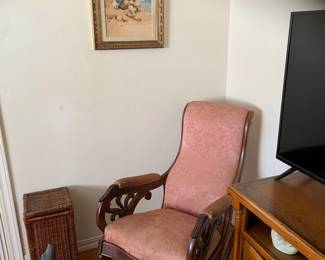 Victorian Mahogany Rose Carved Upholstered Rocking chair $250