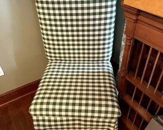 023- Pair of Green and White Checkered Parsons CHairs 22x23