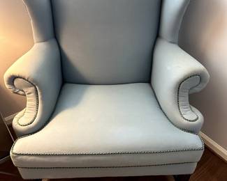018 & 019 - (2) - Light Blue Wingback Chairs 38x30