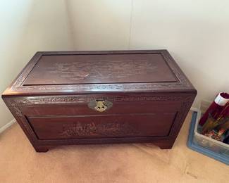 ASIAN MAHOGANY CARVED CEDAR TRUNK