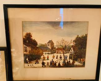 a collection of vintage framed prints by Jean Fous