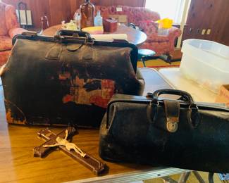 early 20th c leather doctor bags