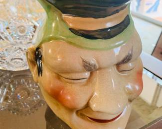 French Sarreguemines majolica large face figural jug