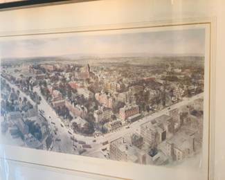 an early framed lithograph of Harvard College