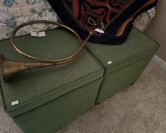 Decorative Brass French Horn, Storage Bins, Wool Blankets