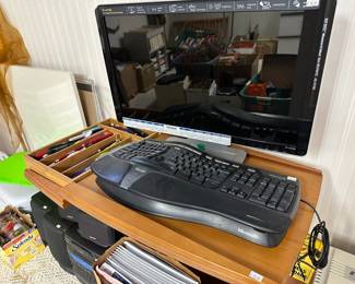 HP W2338h Monitor, Microsoft Keyboard,   Adjustable Desk
