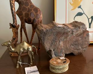 Brass Camel Figurine, Petrified Wood,  Giraffe Statue