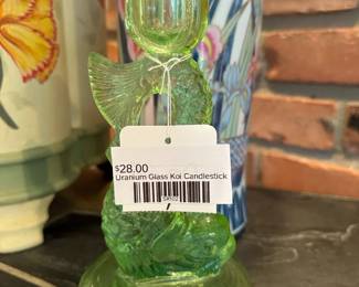 Uranium Glass Koi Candlestick