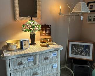 Wicker furniture, Floral Tiffany Lamp, Wrought Iron Floor Lamp, Framed Prints