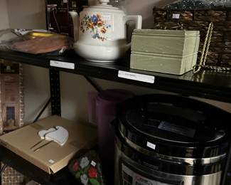 Baskets, tea kettle, pressure cooker