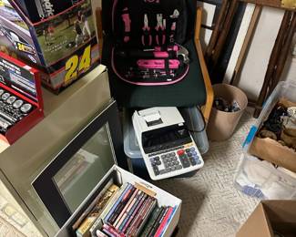 Various Books, Sharp Printing Calculator, Pink Tool Set with Case