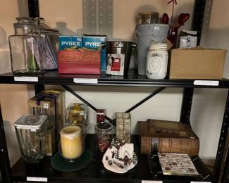 Lidded jars, candles