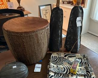 African Animal Hide Drum, Bamileke Gankeke Double Gong