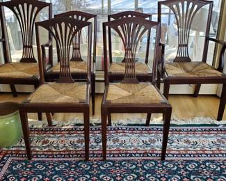 Set of 6 Rush Seat Chairs 2 arm 4 straight