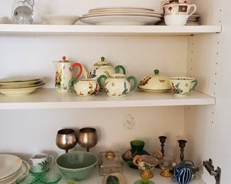 Selection of items including Crown Staffordshire "Hollyhocks"