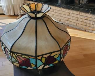 Antique Slag and Leaded Light Fixture