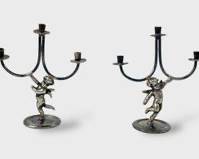 Sterling Mini Cherub Putti Candelabras