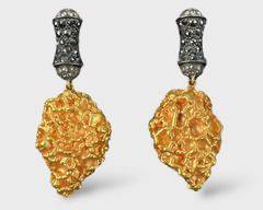 18K Brushed Gold Nugget Earrings