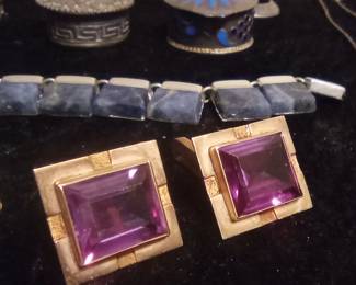 Gold and Amethyst Cuff Links. 
