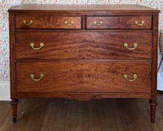 Sligh Furniture 4 Drawer Mahogany Bureau with Gilt Metal Pulls Circa 1920s. Measures 46"W x 21"D x 35.5"H. Photo 1 of 6. 