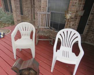 Rocking Chair and Plastic Chairs