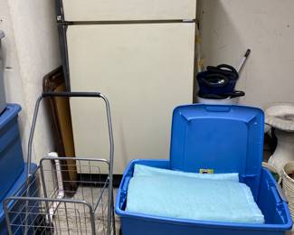 Garage fridge, shopping cart 