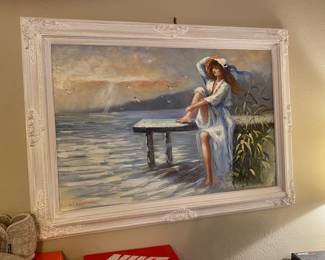 Lady on Pier painting 