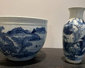 Chinese Blue And White Ceramic Vase And Bowl