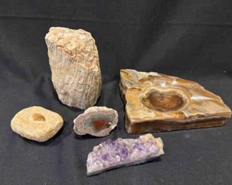 Petrified Wood Fossil Amythest Cluster and More