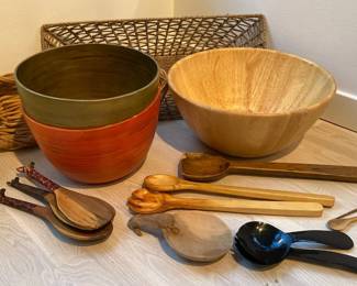 Large Serving Bowls And Carved Wood Utensils