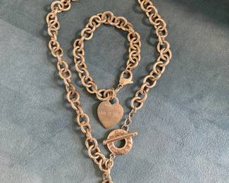 Tiffany Sterling Heart Charm Bracelet And Necklace
