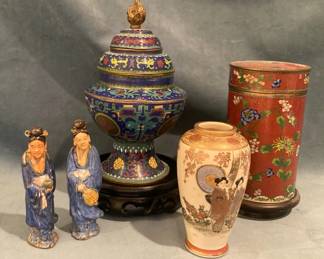 Cloisonn 3 Piece Jar And More Asian Collectibles