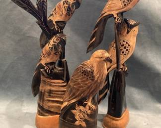 Barry Stein Carved Horn Hawk And More Carved Horn Birds