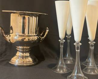 Silver Plated Champagne Bucket And Champagne Flutes