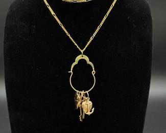 14K (585) 23" Gold Necklace Chain w/Charms - 11.6g