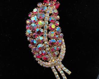 Large Mid Century Ruby Red AB Rhinestone Brooch - Juliana?