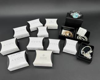Modern Avon Matching Silver & Gold Tone Earrings & Necklaces