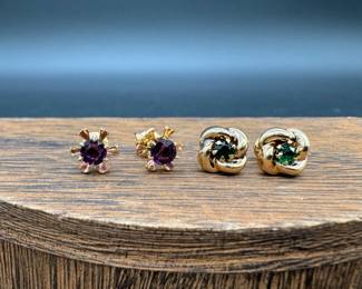 14K(?) Gold Post Earrings w/Gemstones